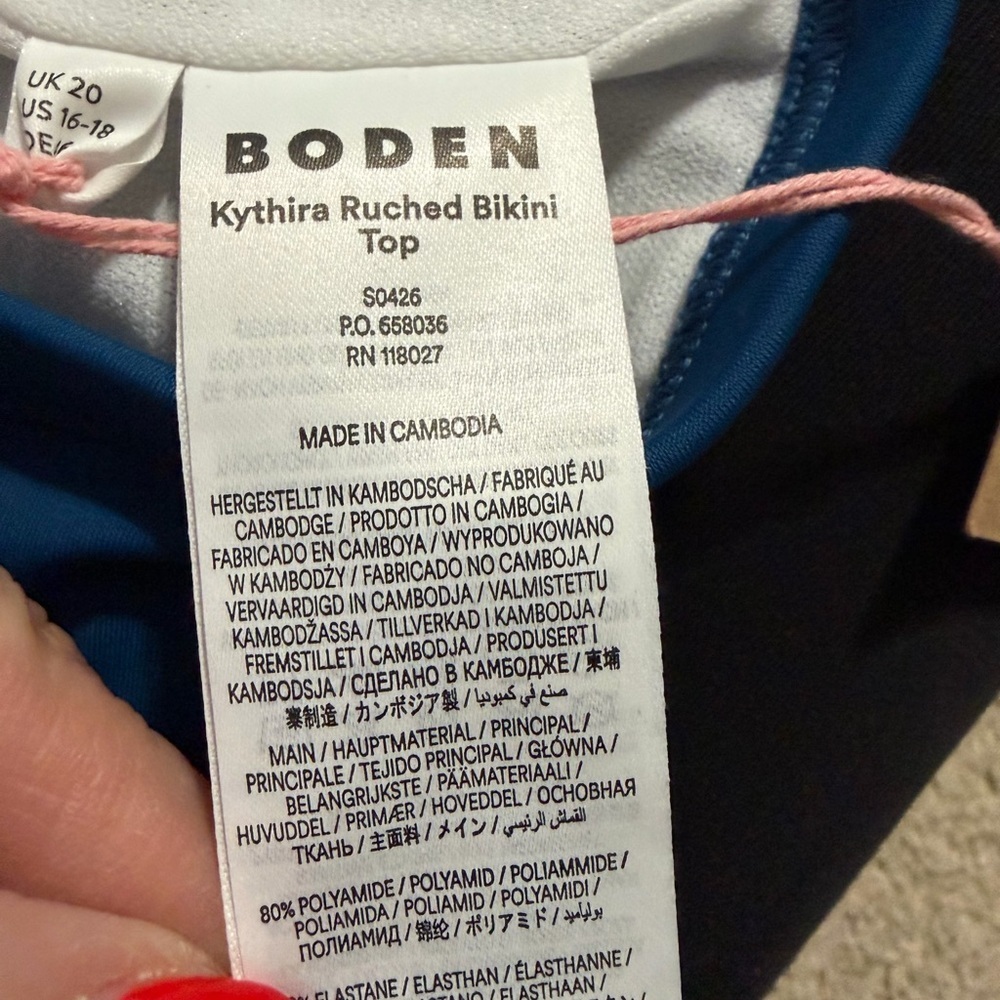 Boden Kythira Ruched Bikini Top Blue Size 16-18 NWT - Picture 7 of 7